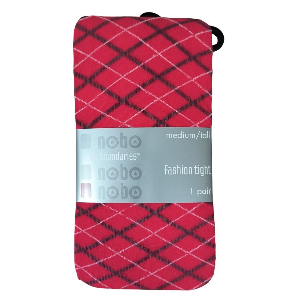 No Boundaries Fashion Tights Medium/Tall M/T Red Black White Argyle Diamond NWT